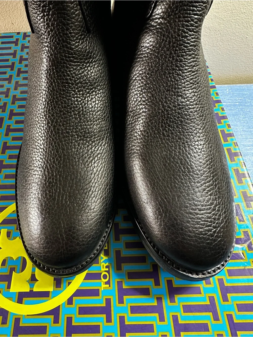 Tory Burch Junction Riding Boots Women’s 8 Black Tumbled Leather New in Box
